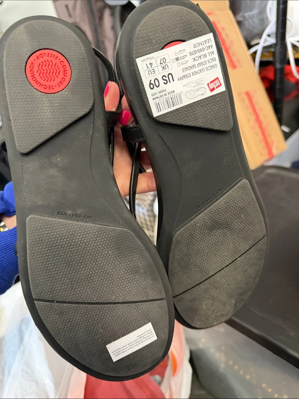 Fitflop Black Strappy Leather-Look Sandals - Picture 3 of 4